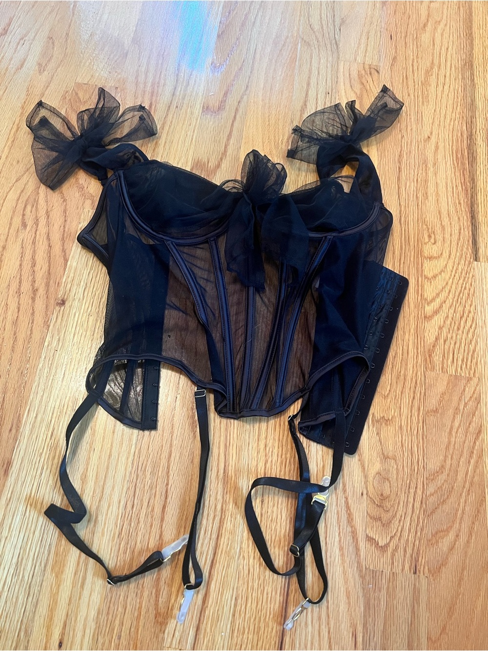 Forplay Black Sheer Bow-Shoulder Corset Camisole